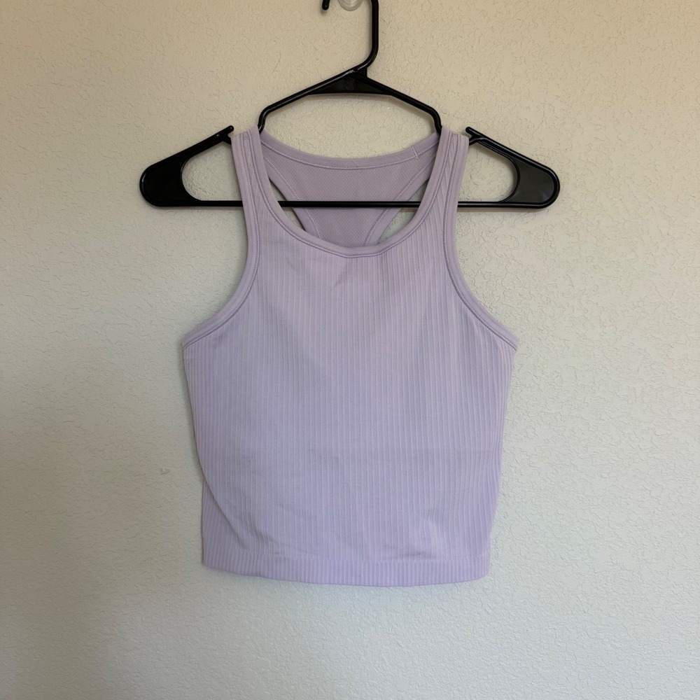 Lululemon Ebb to Street Racerback Crop Tank Top Purple Lavender Ribbed 6 Active